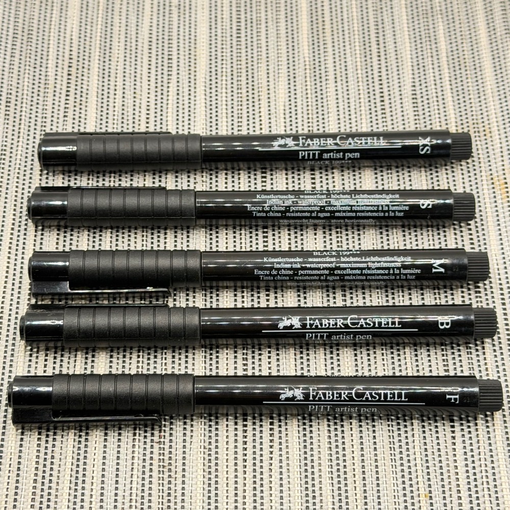 Faber-Castell PITT Artist Pen Set 5 Black 199 India Ink XS S F M B Nib Sizes